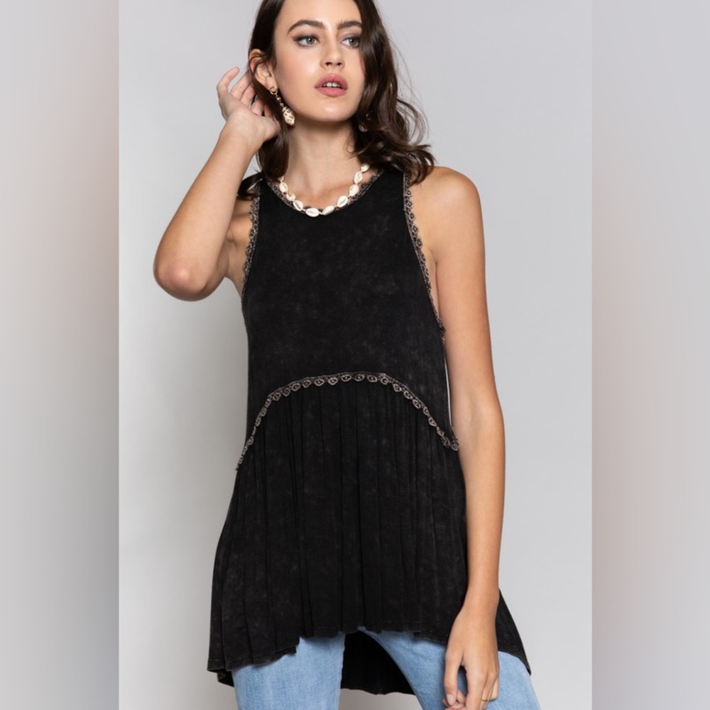 71. POL zipback babydoll soft tank top flowy lace detail